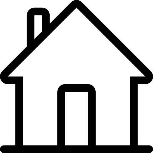 Ein einfaches, schwarzes Haus-Symbol mit Tür und Schornstein.
