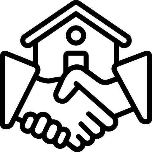 Händedruck vor einem stilisierten Haus, symbolisiert Partnerschaft im Immobilienbereich.